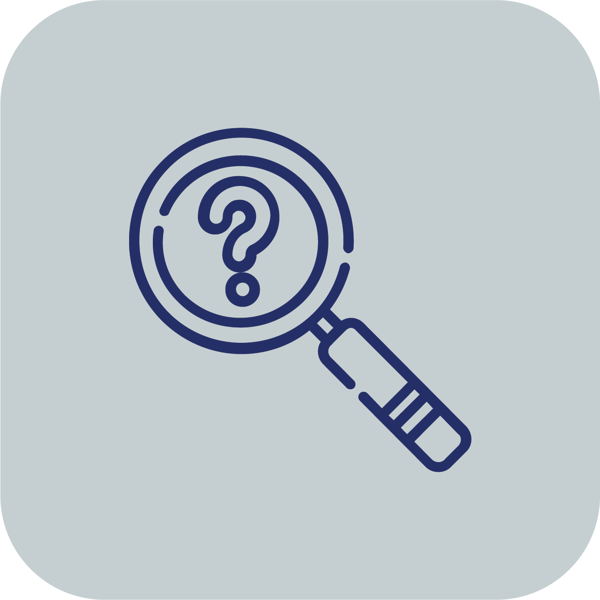 Button to access Due Diligence service page. Icon shows a magnifying glass with a question mark inside the lens.