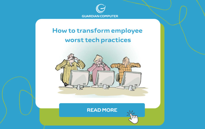 A promo graphic for the blog. The graphic has the blog title and an image of three employees in the "see no evil, speak no evil, hear no evil" position.